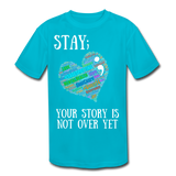 Kids' Athletic T-Shirt WordCloud Heart Semicolon /  Classic SCF Logo - turquoise