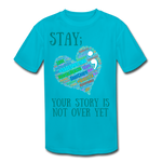 Kids' Athletic T-Shirt WordCloud Heart Semicolon /  Classic SCF Logo - turquoise