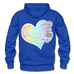 Unisex Adult Pullover Hoodie – Heart;(WordCloud)/SCF Classic Logo - royal blue