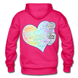 Unisex Adult Pullover Hoodie – Heart;(WordCloud)/SCF Classic Logo - fuchsia