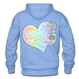 Unisex Adult Pullover Hoodie – Heart;(WordCloud)/SCF Classic Logo - carolina blue