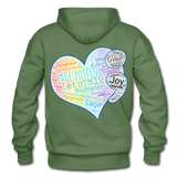 Unisex Adult Pullover Hoodie – Heart;(WordCloud)/SCF Classic Logo - military green
