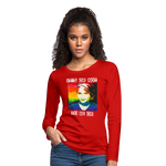 Women’s Long Sleeve  V-Neck Flowy Tee - Sage Art by Tin Crow Art - red