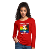 Women’s Long Sleeve  V-Neck Flowy Tee - Sage Art by Tin Crow Art - red