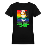 Women's V-Neck T-Shirt - Sage Portrait by Tin Crow Art/Classic SCF Logo - black