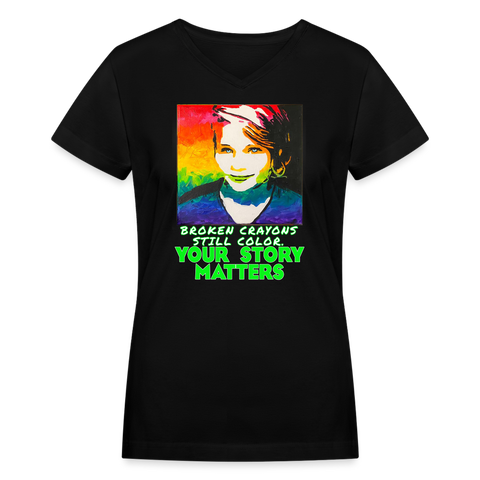 Women's V-Neck T-Shirt - Sage Portrait by Tin Crow Art/Classic SCF Logo - black
